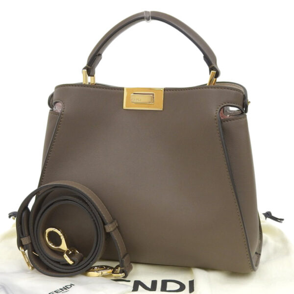 ob1813 2 Fendi Peekaboo Essential 2WAY Handbag Leather Brown