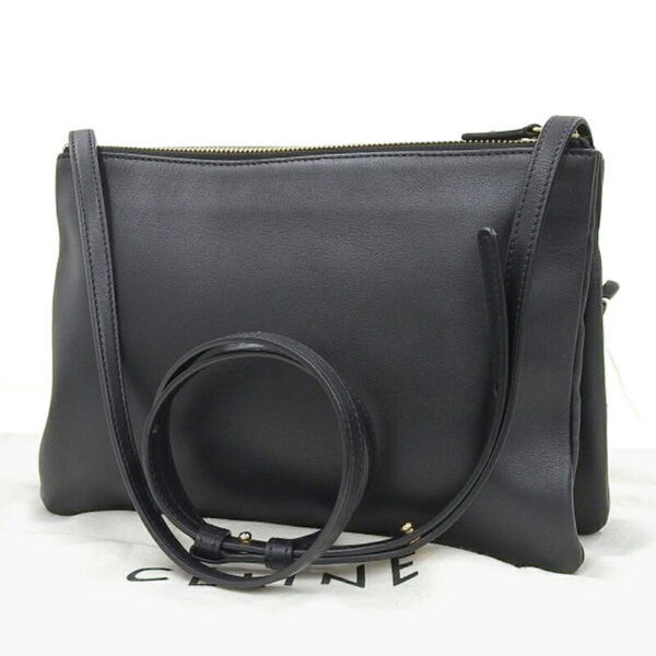 ob1816 2 Celine Trio Leather Shoulder Crossbody Bag Black