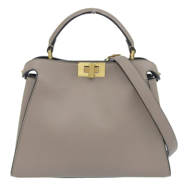 ob1834 1 Fendi Peekaboo Essential 2WAY Handbag Leather Greige