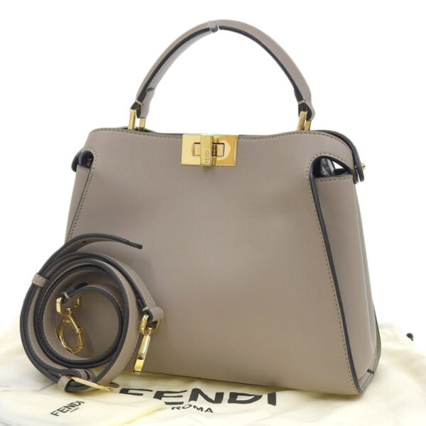 ob1834 2 Fendi Peekaboo Essential 2WAY Handbag Leather Greige