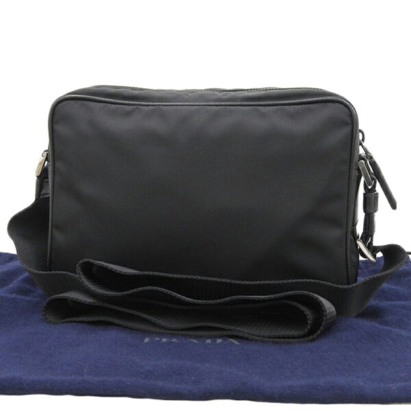 ob1839 2 Prada Pochette Nylon Leather Shoulder Bag Black