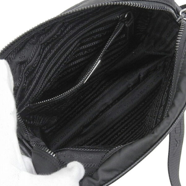 ob1839 5 Prada Pochette Nylon Leather Shoulder Bag Black