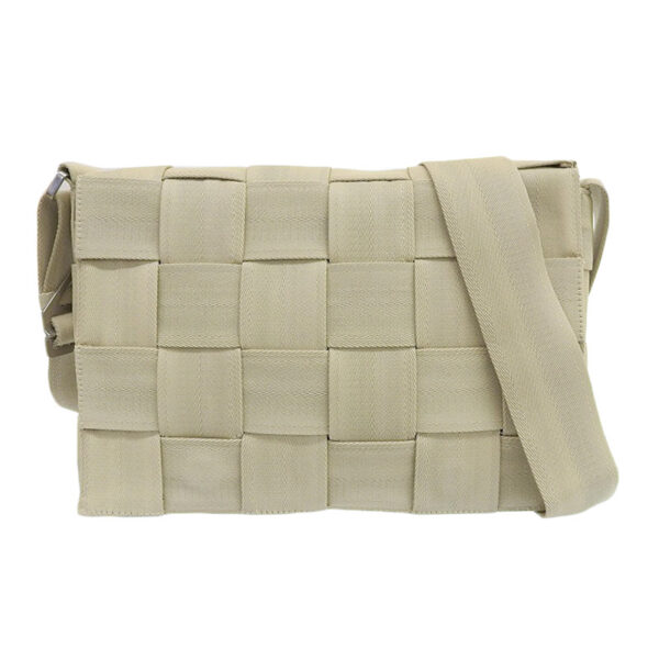 ob1843 1 Bottega Veneta Webbing Cassette Crossbody Bag Canvas Beige