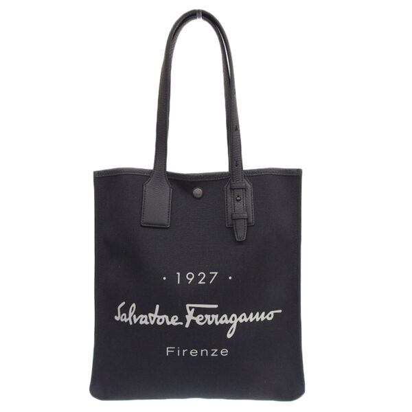 ob1849 1 Ferragamo Tote Bag Canvas Leather Black