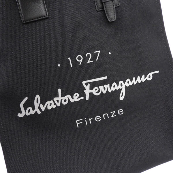 ob1849 7 Ferragamo Tote Bag Canvas Leather Black