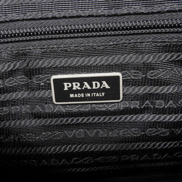 ob1883 7 Prada Diagonal Nylon Leather Shoulder Bag Black