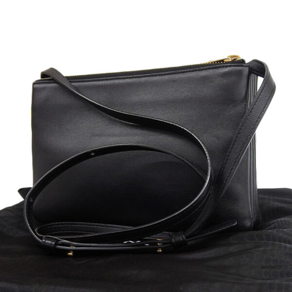 ob1893 2 Celine Trio Leather Shoulder Crossbody Bag Black