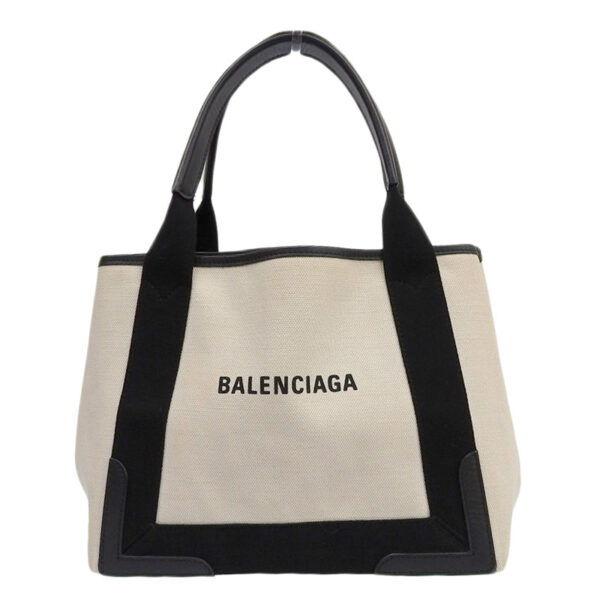 ob1897 1 Balenciaga Blue Cabas S Handbag Canvas Leather White Black