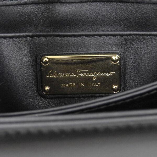 ob1908 7 Ferragamo Gancini Shoulder Bag Chain Leather Black