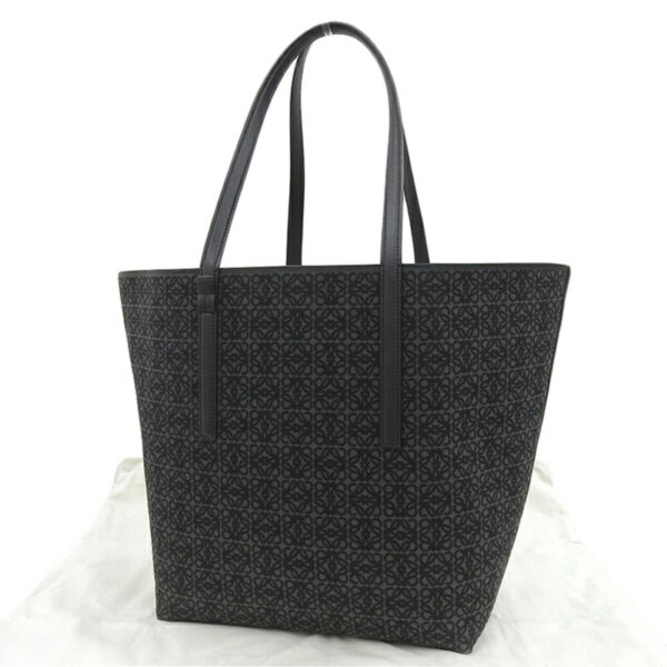 ob1914 2 Loewe Repeat Anagram Tote Bag Canvas Leather Black