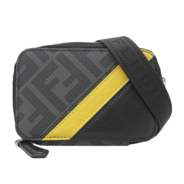 ob1923 1 Fendi Shoulder Bag Zucca Leather Black Yellow