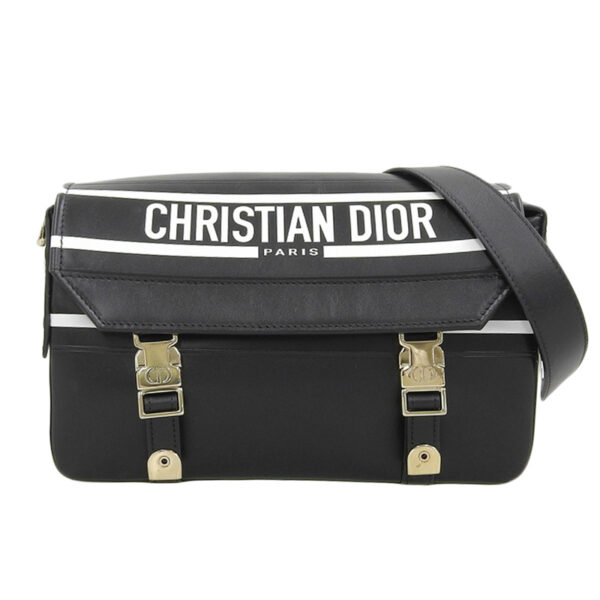 ob1935 1 Dior Camp Crossbody Bag Leather Black White