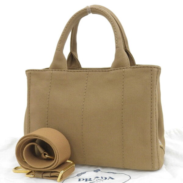 ob1949 2 Prada Kanapa 2WAY Canvas Tote Shoulder Bag Brown