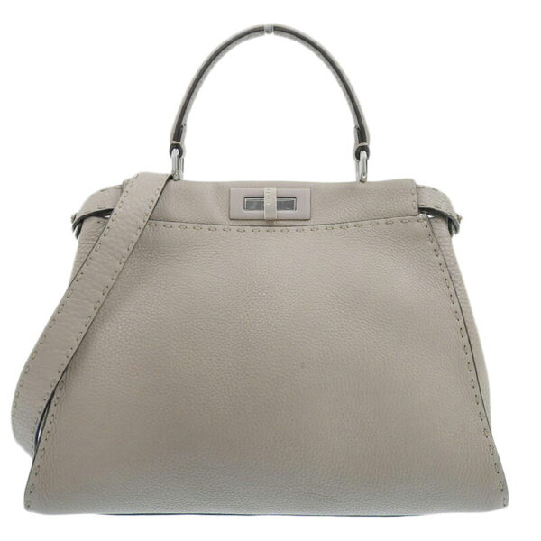 ob1953 1 Fendi Peekaboo Selleria 2WAY Handbag Leather Greige