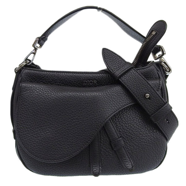 ob1966 1 Dior Saddle 2WAY Handbag Leather Black