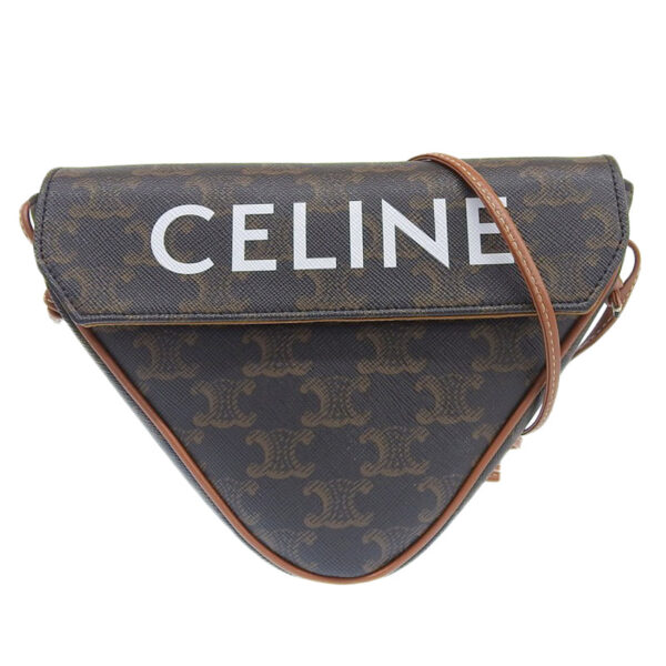 ob1982 1 Celine Triangle Triomphe Canvas Shoulder Bag Brown Tan