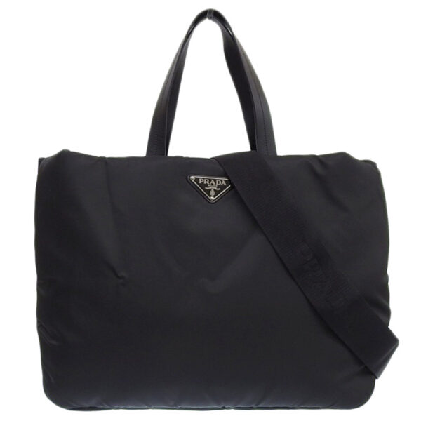 ob1984 1 Prada Nylon Leather 2WAY Tote Shoulder Bag Black