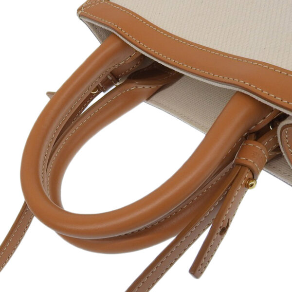 ob1987 5 Celine Vertical Mini 2WAY Canvas Leather Shoulder Bag White Brown