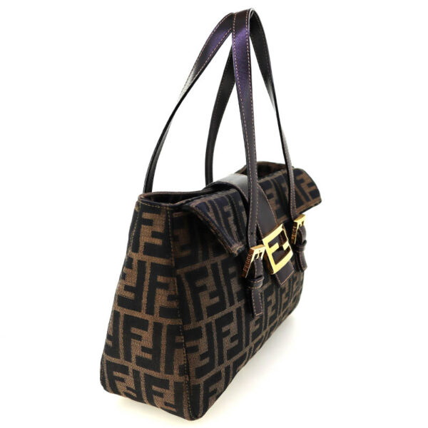 p21 154 2 Fendi Zucca Pattern Handbag Canvas Leather Brown