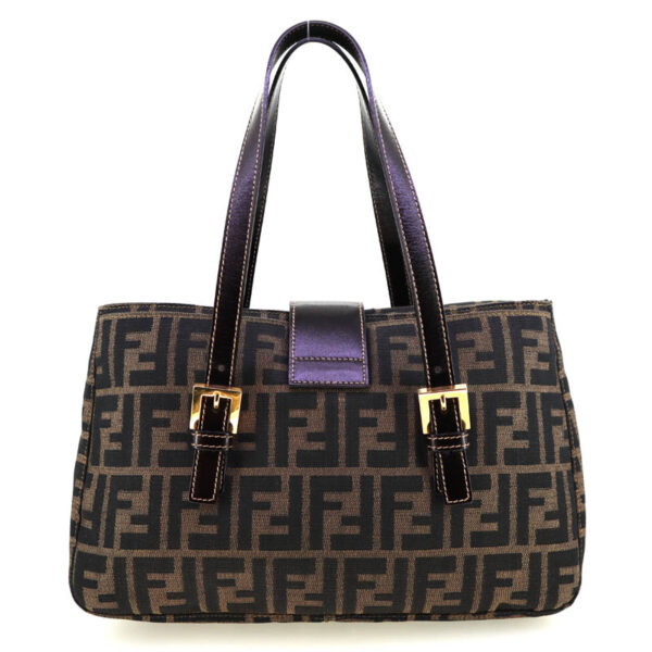 p21 154 3 Fendi Zucca Pattern Handbag Canvas Leather Brown