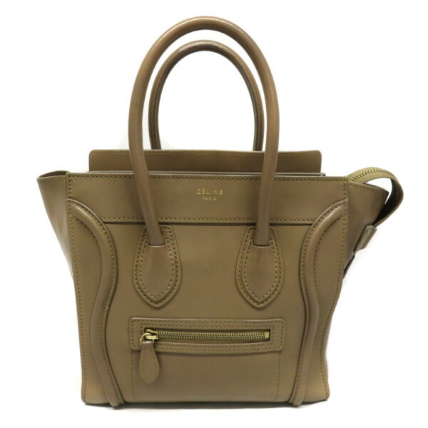 ra1 Celine Luggage Micro Shopper Leather Handbag Greige Beige