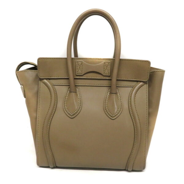 ra3 Celine Luggage Micro Shopper Leather Handbag Greige Beige