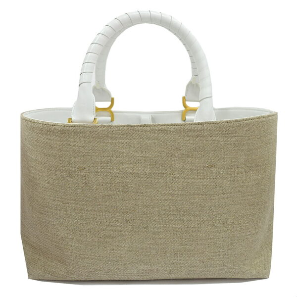 s2310 05 506960ik Chloe Marcie Small Tote Bag Linen Calfskin White Sand