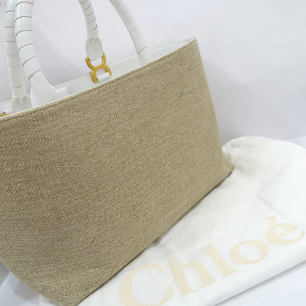 s2310 05 506960ik 09 Chloe Marcie Small Tote Bag Linen Calfskin White Sand