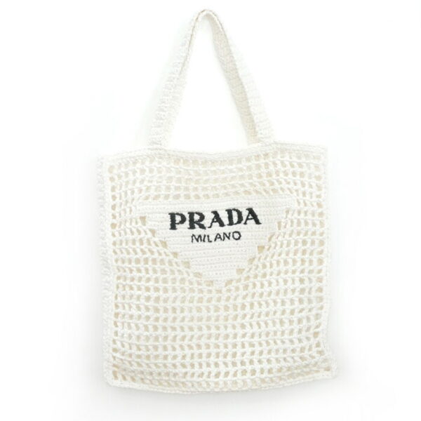 sb23 0714 40 1 Prada Crochet Tote Bag White