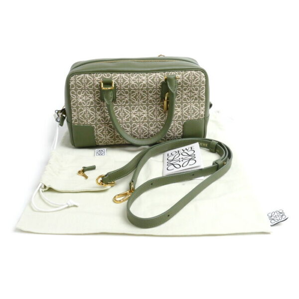 sb24 0712 37 7 Loewe Anagram Jacquard Amazona 23 2Way Shoulder Bag Khaki Beige