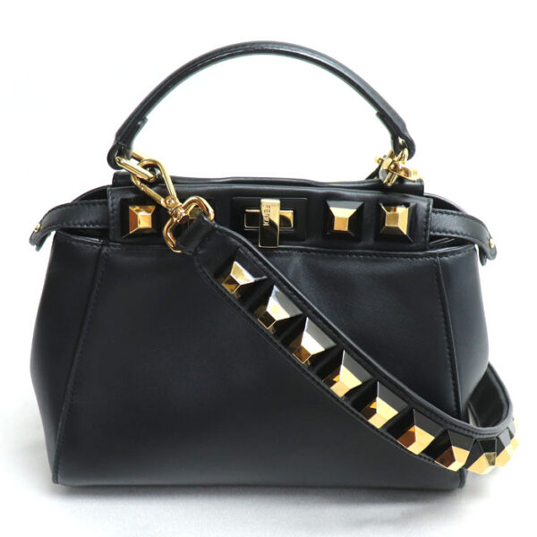 sb24 0823 19 824 Fendi Mini Peekaboo Studded 2Way Shoulder Bag Black