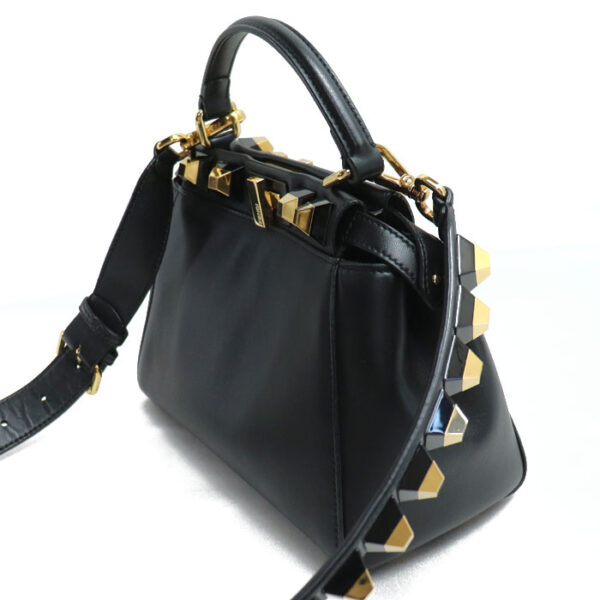 sb24 0823 19 825 Fendi Mini Peekaboo Studded 2Way Shoulder Bag Black