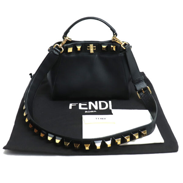 sb24 0823 19 831 Fendi Mini Peekaboo Studded 2Way Shoulder Bag Black