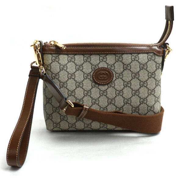 sb24 0823 24 824 Gucci GG Supreme 2Way Shoulder Bag Beige Ebony