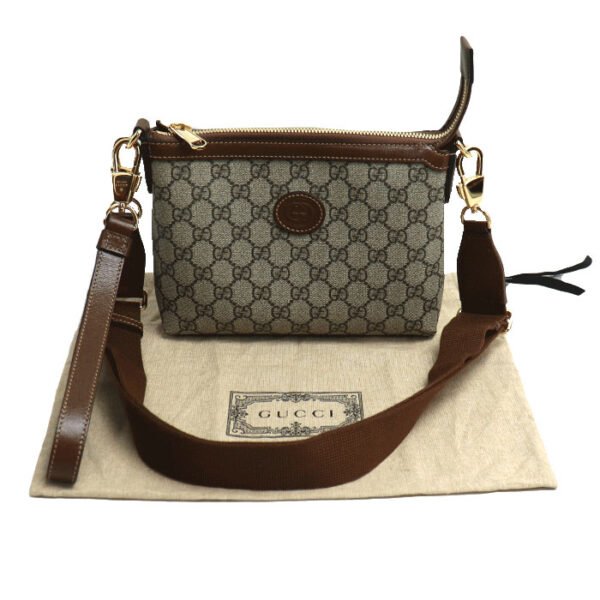 sb24 0823 24 832 Gucci GG Supreme 2Way Shoulder Bag Beige Ebony