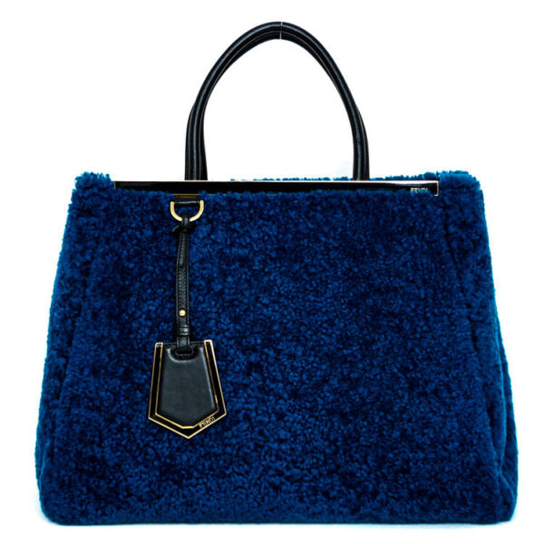 sw21 0917 01 Fendi 2Jours Toujours Handbag Shearling Blue