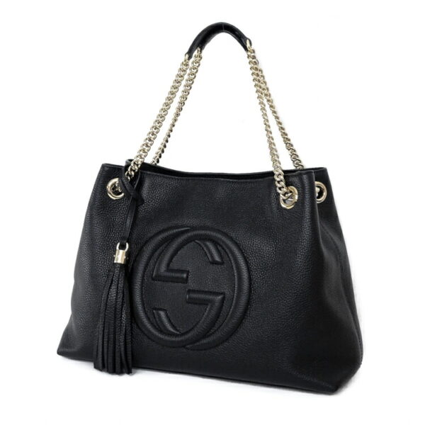 sw24 0414 02 Gucci Soho Interlocking G Tote Bag Leather Black