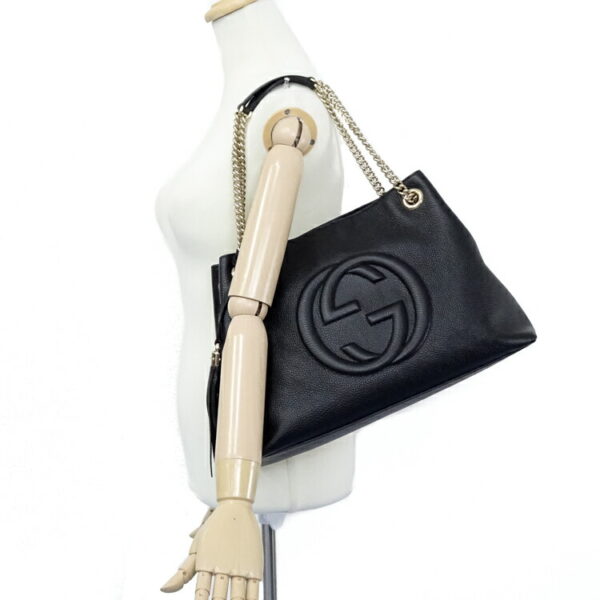 sw24 0414 10 Gucci Soho Interlocking G Tote Bag Leather Black