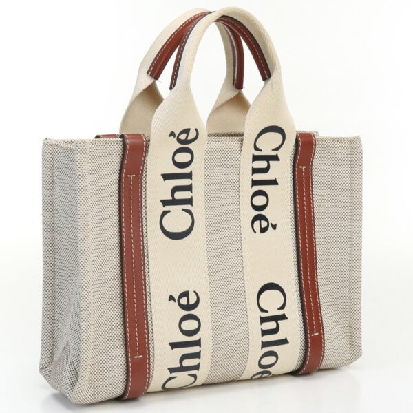 usdcl60241011001 Chloe Woody Small Linen Canvas Tote Bag Beige