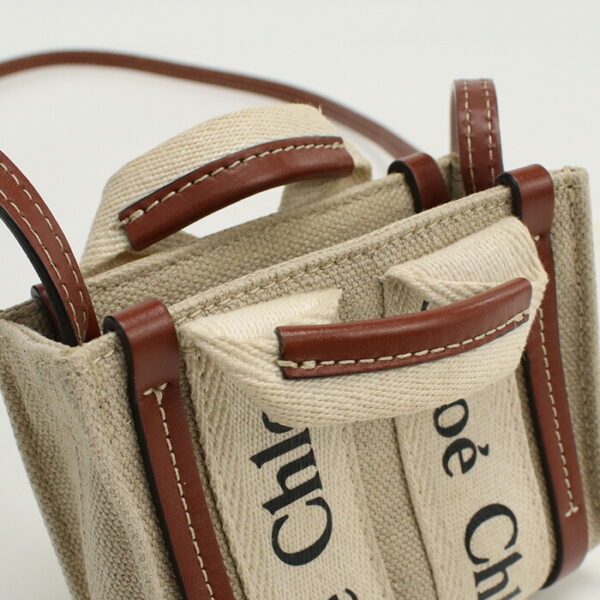 usdcl76263011009 Chloe Woody Nano Tote Bag Linen Canvas Brown