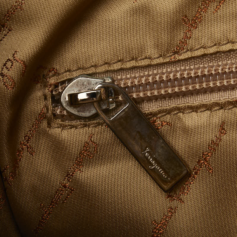 Salvatore Ferragamo Gancini Tote Bag Leather Pink Beige White - Image 9