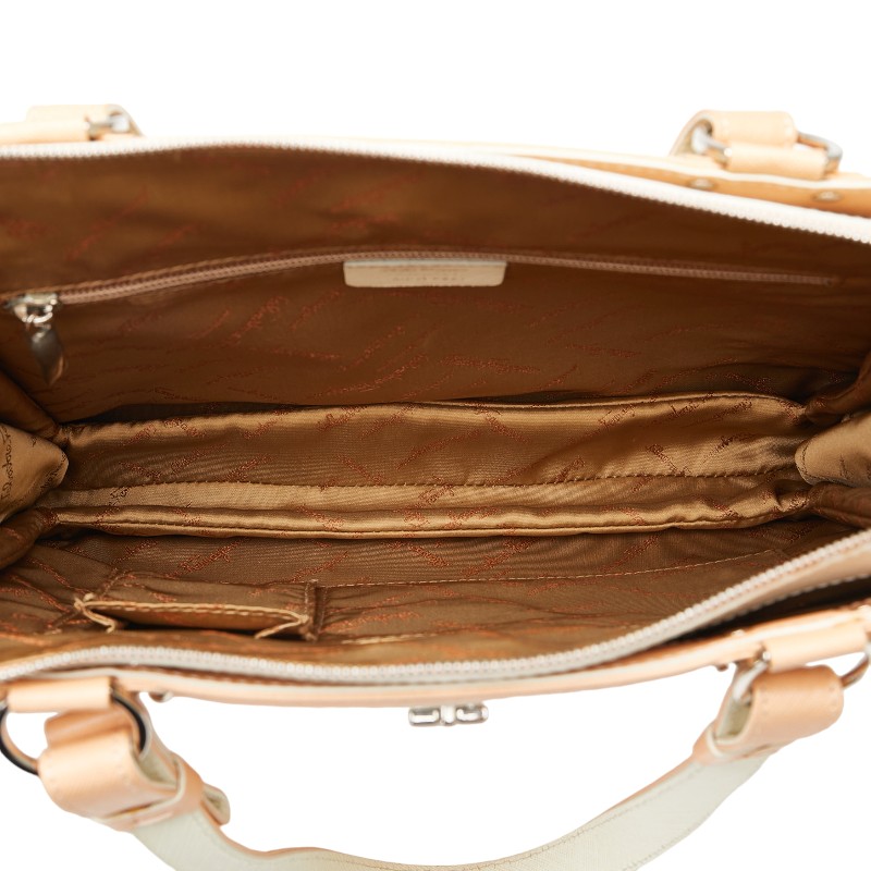 Salvatore Ferragamo Gancini Tote Bag Leather Pink Beige White - Image 8