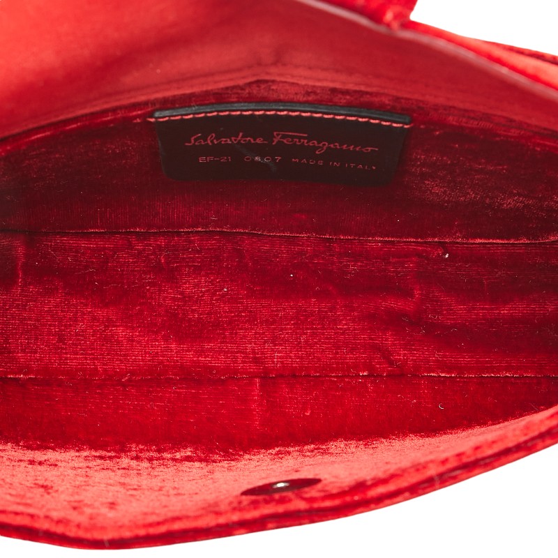 Salvatore Ferragamo Chain Shoulder Bag Velor Wine Red - Image 5