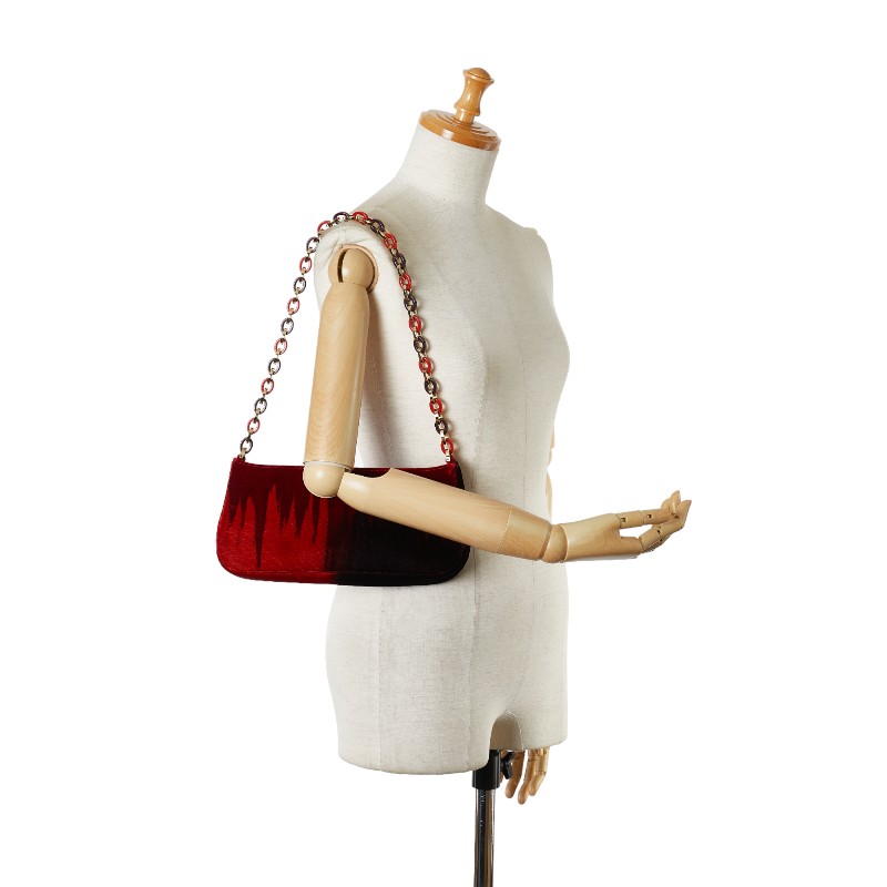 Salvatore Ferragamo Chain Shoulder Bag Velor Wine Red - Image 7