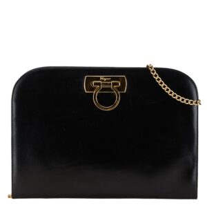 Salvatore Ferragamo Gancini Chain Shoulder Bag Leather Black