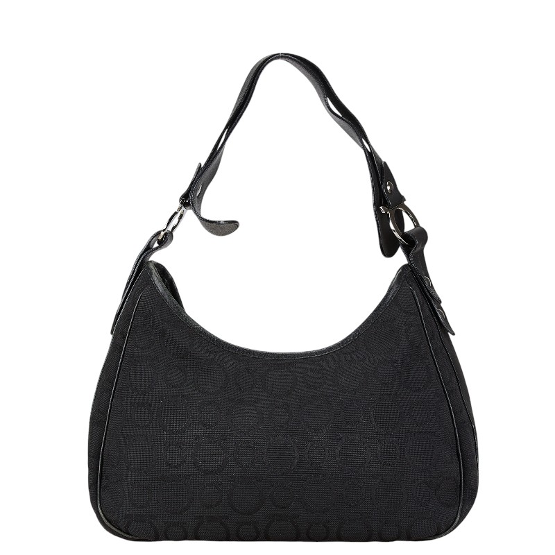 Salvatore Ferragamo Gancini One Shoulder Bag Handbag Canvas Leather Black - Image 3