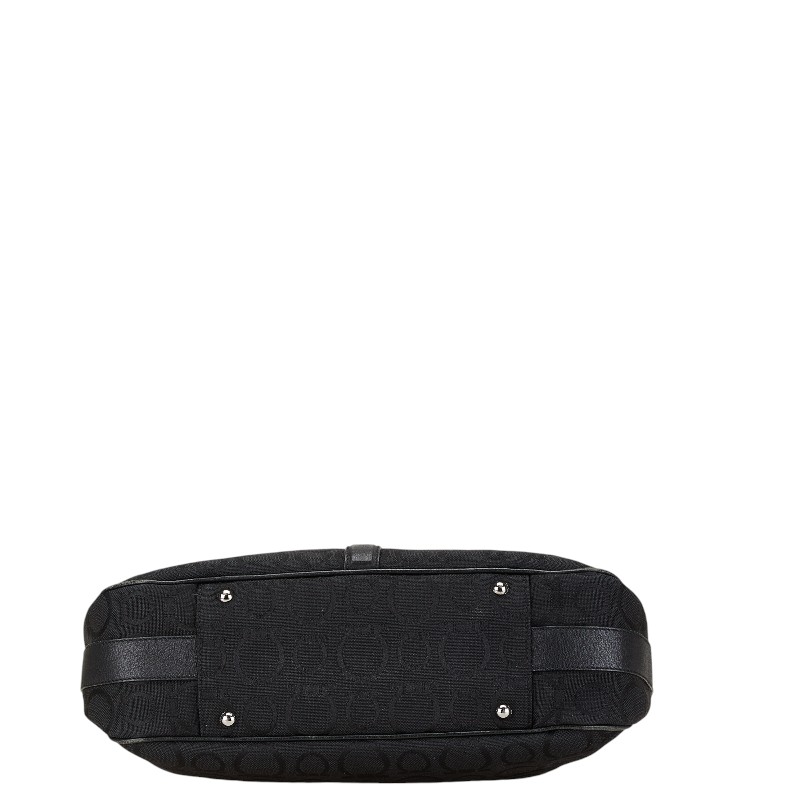 Salvatore Ferragamo Gancini One Shoulder Bag Handbag Canvas Leather Black - Image 4