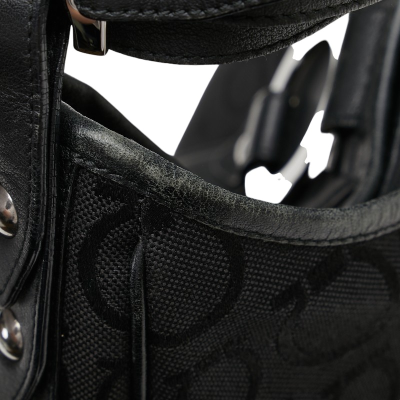 Salvatore Ferragamo Gancini One Shoulder Bag Handbag Canvas Leather Black - Image 5