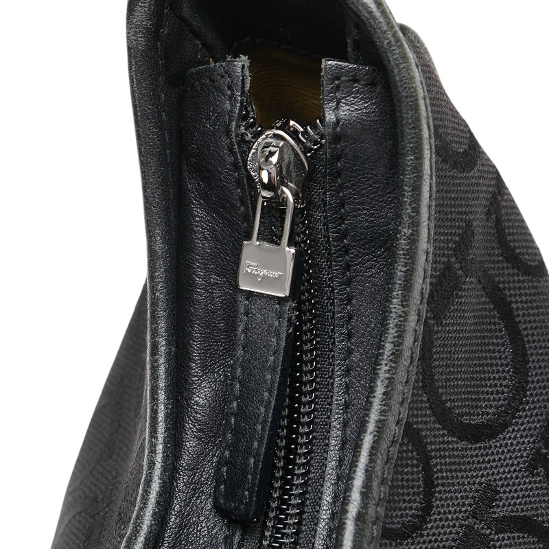 Salvatore Ferragamo Gancini One Shoulder Bag Handbag Canvas Leather Black - Image 6