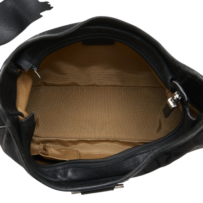 Salvatore Ferragamo Gancini One Shoulder Bag Handbag Canvas Leather Black - Image 7